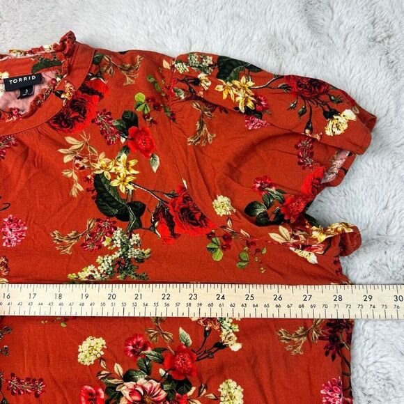 Torrid Floral Orange Top Tshirt Short Sleeve Plus Size 3X Fall Thanksgiving - Picture 5 of 9